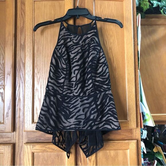 BCBGMAXAZRIA LARKE Embroidered Sleeveless Mesh Blouse - 0 - Picture 1 of 13